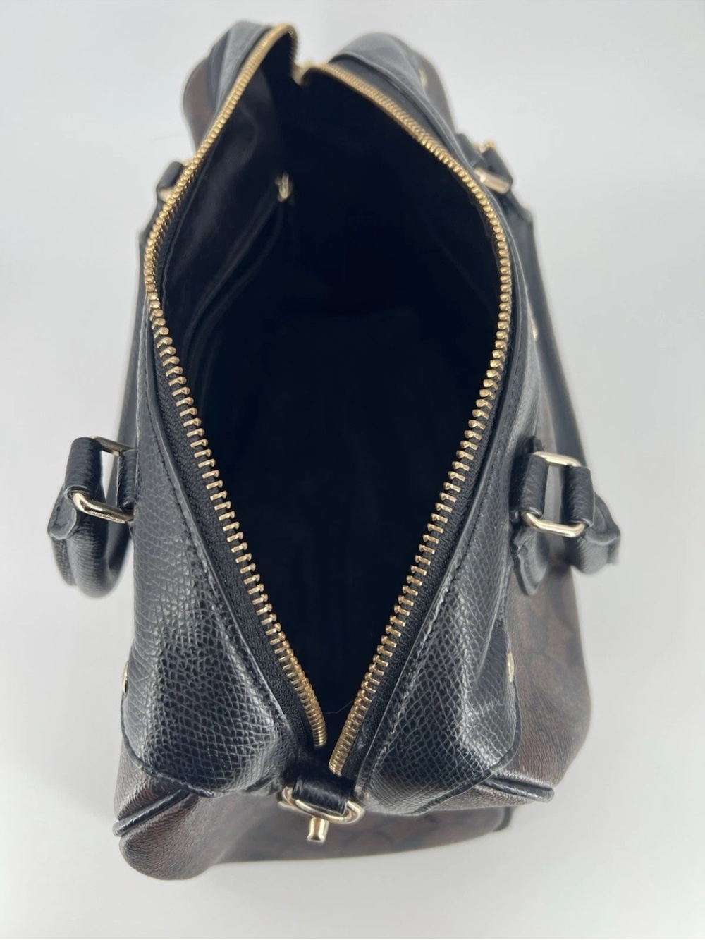 Coach Brown Signature Satchel with Black Leather Trim - Picture 9 of 11